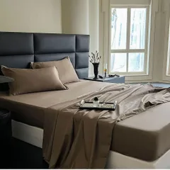 新品　ダブル 綿100％ サテン織り 100番手双糸 超長綿 400本高密度生地 ホテル仕様 ボックスシーツ 防ダニ ベッドシーツ シーツ マットレスカバー ベッドカバー シルクのような肌触り 北欧 滑らか 柔らかい (140ｘ200ｘ30cm ショコラブラウ