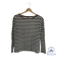 ☆美品☆ drug store's ドラッグストアーズ トップス Tシャツ カットソー 長袖 ラウンドネック ボーダー柄 胸ワンポイント レディース ブラック ホワイト 2 901-9281 送料無料 古着