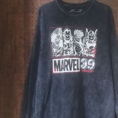 MARVEL マーベル　４ヒーロー　プリントロングTシャツ　ウォッシュ加工　サイズＸＬ　※訳アリ価格