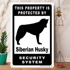 雑貨【Siberian Husky/シベリアン・ハスキー】  Dog ドッグ  犬    メタルポスタ―　Security  セキュリティー 警告  ヤードサイン メタルプレート  ブリキ看板  -189