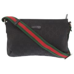 美品 グッチ シェリーライン 189749 GGキャンバス レザー ブラック ショルダーバッグ 黒 1412 GUCCI