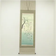 【模写】■■掛軸　作者不詳　桜に群燕図　肉筆　合せ箱■■