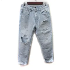 ザラ ZARA パンツ デニム ジーンズ ダメージ加工 ボタンフライ EUR 42 L 青 ブルー /YI