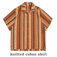 ニット編み シャツ サマーニット キューバシャツ 開襟シャツ ボーリングシャツ カジュアルシャツ アロハシャツ レトロ 半袖 メンズ リゾート ストリート  オープンカラー ミドル おしゃれ シニア 大人 ロカビリー
