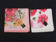 ■新品■未使用■ YVESSAINTLAURENT イヴサンローラン コットン100% ハンカチ ハンカチーフ 2点セット まとめ売り ピンク系  DJ5605
