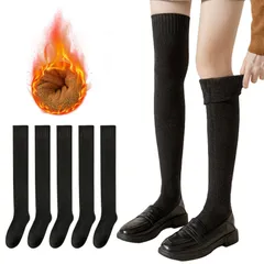 [GreenGee] ニーハイソックス レディース 暖かい 厚手【5足セット・防寒保温・足長効果・保温吸湿】 ハイソックス 綿 春秋冬 足冷え対策 着圧ソックス 裏起毛 ニーハイ レディース おしゃれ 可愛い カラバリ 豊富 通学 通勤 長さ50cmのソックス