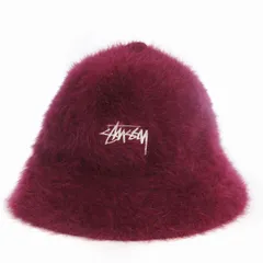 ステューシー STUSSY 美品 バケットハット ファー アンゴラ混 ロゴ 刺繍 紫 パープル 帽子のサムネイル