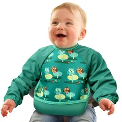 [ビベッタ] お食事エプロン 洗濯機で洗える 乾燥機 スタイ 長袖 スモック 離乳食 保育園 防水 食事スタイ ウルトラビブ ラグランスリーブ付きオウルR