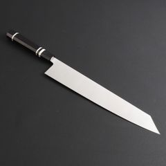 10410牛刀 尺一 両刃包丁 和牛刀 刺身包丁 黒檀黒水牛角白三本巻八角柄