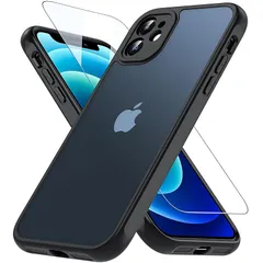 OWKEY iPhone 12 mini ケース 【ガラスフィルム付き】 半透明 薄型 軽量 レンズ保護 耐衝撃 米軍MIL規格 全面保護 いphone12 mini スマホケース ストラップホール付き 黄ばみなし 耐久性 iPhone 12 mini 用 0