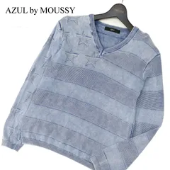 AZUL by MOUSSY アズール マウジー 通年 Vネック インディゴ 硫化染め 星柄 コットン ニット セーター Sz.XS　メンズ