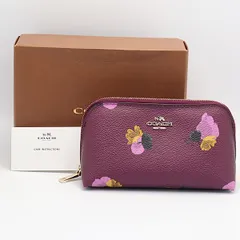 箱付 良品 コーチ K1580 ポーチ 小物入れ コスメポーチ パープルレザー 花柄 レディース 2000000 NSK OMI