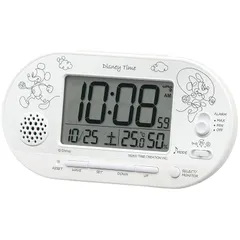 【在庫限り】セイコークロック 目覚まし時計 置き時計 キャラクター ディズニーミッキーマウス ミニーマウス ディズニータイム 電波 デジタル 白パール 81×159×49mm FD482W