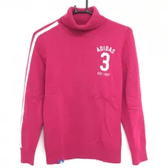 アディダス タートルネックセーター ピンク×白 ニット ウール混 袖3ライン ロゴ刺しゅう  レディース M ゴルフウェア adidas