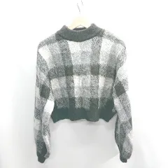 ◇ ⊇ INGNI イング ブロックチェック ショート丈 長袖 ニット セーター サイズM ブラック系 レディース E  【1410100060382】
