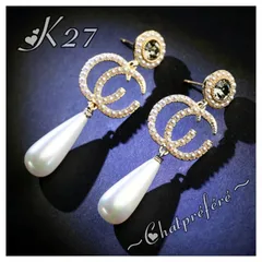 ✦CCロゴ　パールロングピアス・韓国人気・K27✦