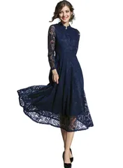 『在庫処分』 五色展開 ワンピース ドレス 結婚式 パーティードレス [Yino] 総レース マキシワンピース 秋冬 春 レースワンピース ロングドレス 長袖 Aライン 20代 30代 40代 50代