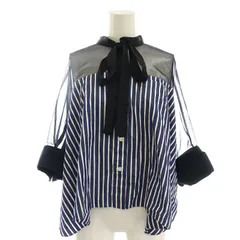 サカイ sacai ストライプ ブラウス 切替 五分袖 1 ネイビー 21-05718 /HK ■OSのサムネイル