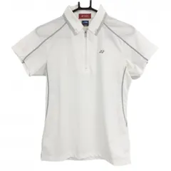 【超美品】ヨネックス 半袖ポロシャツ 白×グレー ハーフジップ ボタンダウン レディース L ゴルフウェア YONEX