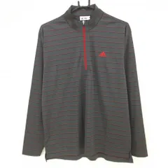 ★SALE価格★【超美品】アディダス 長袖ハイネックシャツ グレー×レッド ボーダー ハーフジップ メンズ L/G ゴルフウェア adidas