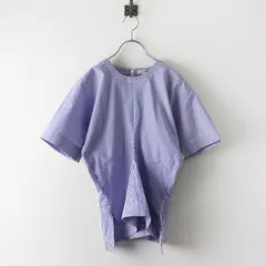 極美品 保管品 ブラミンク BLAMINK バイアスストライプ クルーネック フレンチスリーブ ブラウス 36/ライトブルー【2400013802482】のサムネイル