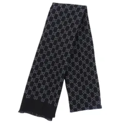 【本物保証】 超美品 グッチ GUCCI GG柄 インターロッキングG ロゴ マフラー ウール ブラック グレー