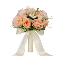 【迅速発送】ブライダルブーケ ウエディングブーケ 造花 花束 結婚式 花嫁ブーケ 造花 欧米風 バラ 花束 ブライダルブーケ ラウンドブーケ 結婚式 パーティー ニ次会 撮影(ピンク)