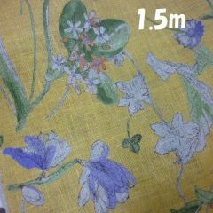 1.5m リネンシーチング生地 　草花柄/からし地　リネン100%  hokkoh