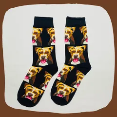 ピットブル 犬 ブラック クルーソックス #121