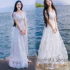 【新品未使用】ロングドレス ワンピース 結婚式ドレス レディース マキシ丈ワンピース 夏 きれいめ 白レース　刺繍花柄 ロング丈 ドレス 40代 大人 wfcp49