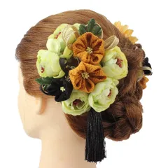 髪飾り 成人式 振袖 前撮り 袴 花 浴衣 夏祭り 花火大会 豪華3点セット 白 黄色 からし色 ヘアアクセ かんざし 新作 ヘッドド No.9-3709