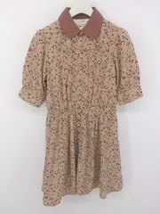 ◇ BE RADIANCE ビーラディエンス 花柄 ピンタック 丸襟 半袖 ミニ ワンピース サイズF ベージュ ブラウン系 レディース E  【1303140004167】