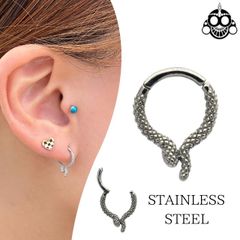 ワンタッチピアス 16G スネイクデザイン 蛇ピアス クリッカー 金属アレルギー対応 ステンレス つけっぱなし 軟骨ピアス セプタム ヘリックス ロブ
