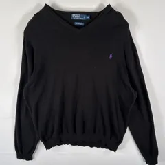 古着 ポロバイラルフローレン Polo by Ralph Lauren セーター コットンニット Vネック ワンポイントロゴ刺繍  大きいサイズ XXL  ブラック メンズ