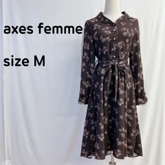 ［アクシーズファム］花柄ワンピース ダークブラウン フレア アシンメトリー 秋