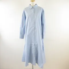 アースミュージック&エコロジー EARTH MUSIC & ECOLOGY マーメイドシャツワンピース ロング 長袖 ストライプ サックス 青 F *T773