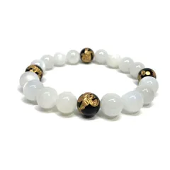 10mm 四神獣金彫水晶×ムーンストーン パワーストーン ブレスレット天然石 運気上昇 開運 幸運 恋愛運 お守り 青龍 白虎 玄武 朱雀 メンズ・レディース　男性・女性　数珠ブレス　開運 [15]