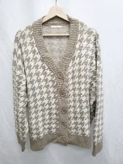 ◇ ⊇ ems excite エムズエキサイト 千鳥格子 長袖 ニット カーディガン サイズF モカ ライトベージュ系 レディース P  【1409250042782】