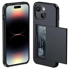 iPhone 13 ケース iPhone 14 ケース カード収納 背面 米軍MIL規格 耐衝撃最強 アイフォン13 ケース アイフォン14 ケース ICカード収納 落下防止 全面保護 指紋防止 滑り止め 擦り傷防止 ブラック 1