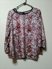 LAURA ASHLEY/ローラアシュレイ　柄ブラウス　赤黒　AA589