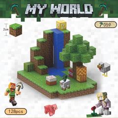 マインクラフト レゴ マグネットキューブ ウォーターフォール 128pcs ブロック ミニフィグ マイクラ風 マインクラフト風 diy world 山の洞窟 LEGO ミニフィギュア ブロック 　磁石