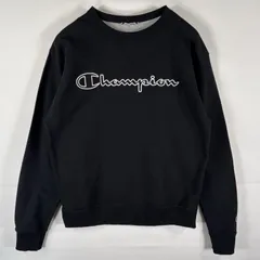 古着 チャンピオン Champion スウェット トレーナー ビッグロゴ ワッペン刺繍 クルーネック プルオーバー  M  ブラック メンズ