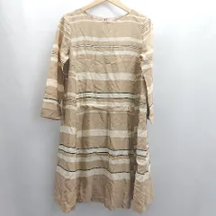 ◇ ⊂ UNTITLED アンタイトル ボーダー柄 長袖 膝丈 ワンピース サイズ2 ベージュ レディース E  【1503060021606】