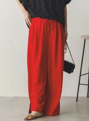 新品　 Sans Souci 34+（サンスーシ） ボトムス パンツ フルレングスパンツ　接触冷感ギャザータックワイドパンツ　FREEサイズ　総ゴム　赤　レッド　ゆったり　涼しい