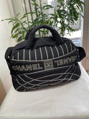 【極美品】CHANEL シャネル ココマーク ロゴ 2WAY ボストンバッグ スポーツライン ナイロン×ラバー ブラック×ホワイト マットシルバー金具 中古 ショルダーバッグ ハンドバッグ レディース 女性用 メンズ 男性用 ユニセックス ブランド 黒 バック