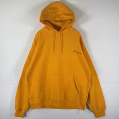 古着 チャンピオン Champion パーカー スウェット プルオーバー ワッペン 大きいサイズ ワンポイントロゴプリント 無地 XL  イエロー メンズ
