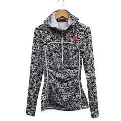 アディダス バイ ステラマッカートニー adidas by Stella McCartney パーカー カットソー ハーフジップ メッシュ ロゴマーク 総柄 ブラック系 サイズM  