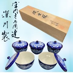 京焼緑交チ雲錦角蓋物5客　　　川尻一寛作　　　禎山窯　　新品未使用 新品 京焼 清水焼 橋本龍岳 平安龍岳 祥瑞古文 蓋付湯呑 汲出碗 伝統