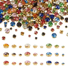 【迅速発送】Beadthoven 約918個 3.6mm/5.3mm/8mm 円形 ガラスラインストーン 金色台座付き ファセットラインストーン 9色セット 縫い付け ガラスビーズ チャームパーツ ビジュー 手芸用 アクセサリーパーツ 飾り物 DIYクラフト