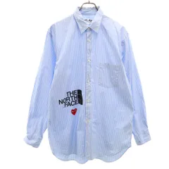 プレイコムデギャルソン 2020年 日本製 ノースフェイス コラボ ストライプ柄 長袖 シャツ L ブルー系 他 PLAY COMME des GARCONS x THE NORTH FACE メンズ